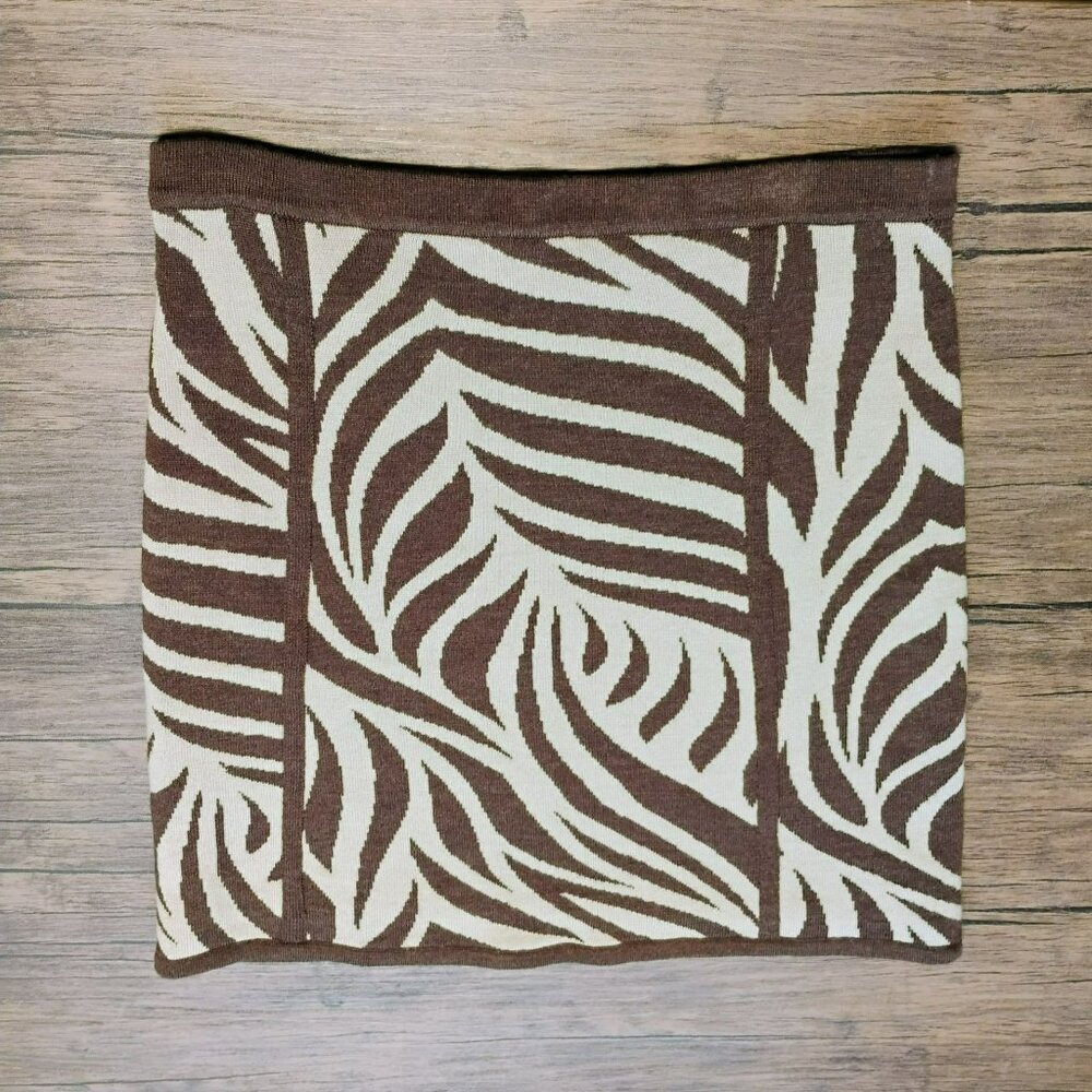 Etcetera Brown & Cream Merino Wool Knit Skirt Size S Animal Print Geometric